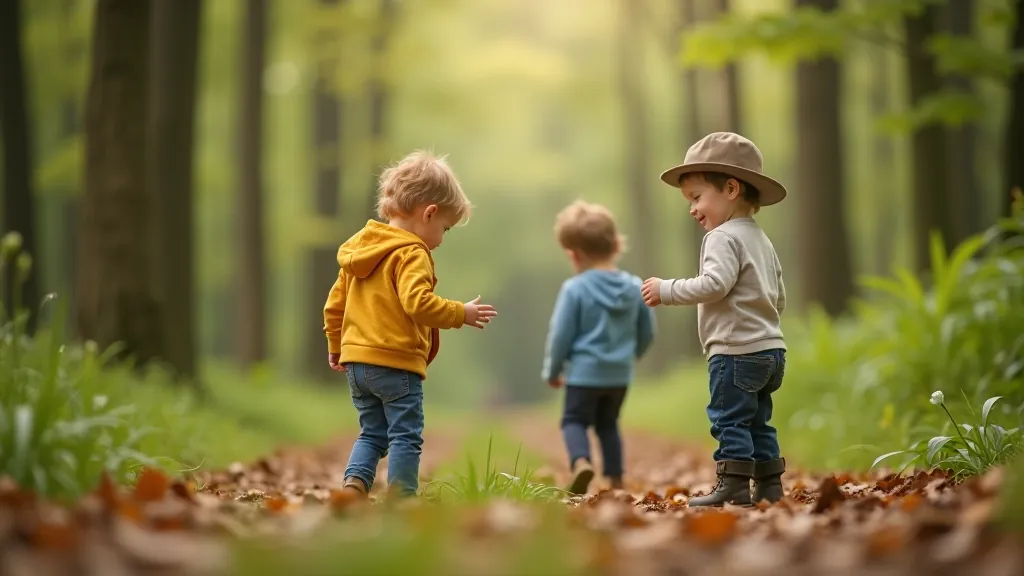 Vaikai žaidžia ir tyrinėja gamtą